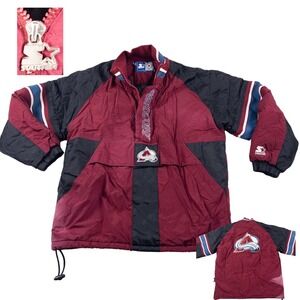 Vintage Colorado Avalanche Starter Jacket Mens L 90s NHL 1/2 Zip Pullover Hockey